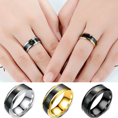 Smart Temperature Couples Ring Multifunctional Temperature Sensitive Stainless Steel Ring for Women Men Jewelry Gift