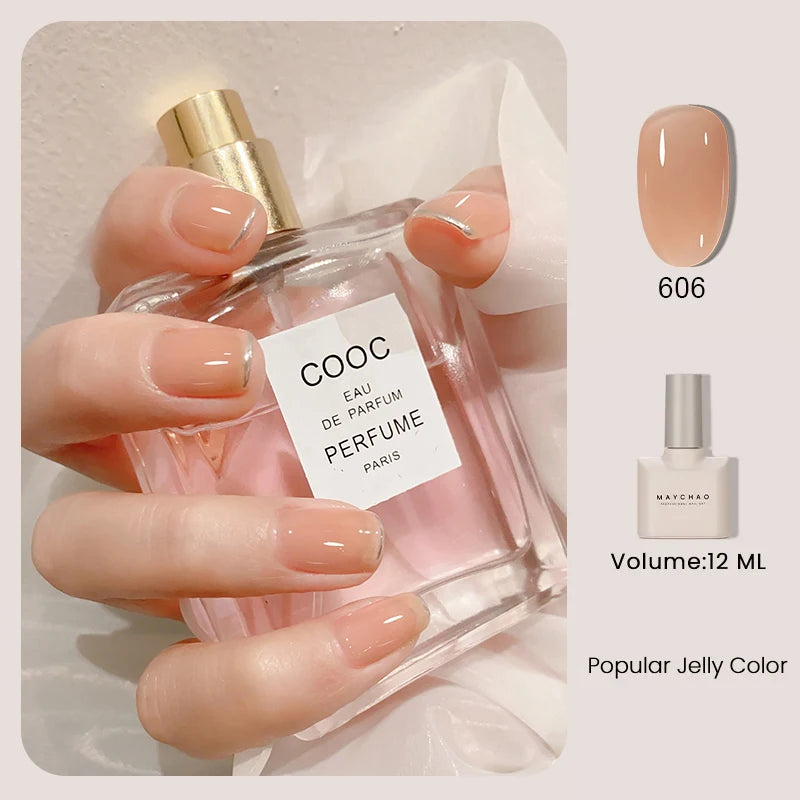 MAYCHAO 12ml Jelly Gel Nail Polish Semi Permanent Top Coat Soak Off UV LED Gel Art Nail Varnish Manicure Long Lasting Nail Gel