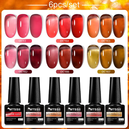 6Pcs/Set Blue Glitter Bright Gel Nail Polish Set Semi Permanent Spring Summer Colors Series Soak Off UV Nail Art Gel Varnish