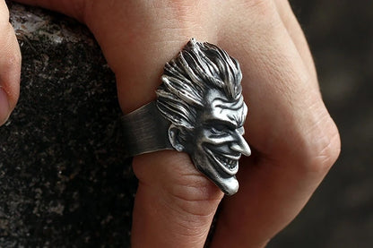 Fashion Silver Color Skull Clown Mask Adjustable Ring for Men Women's Motorcycle Party Punk Rings Cool Jewelry Accessories