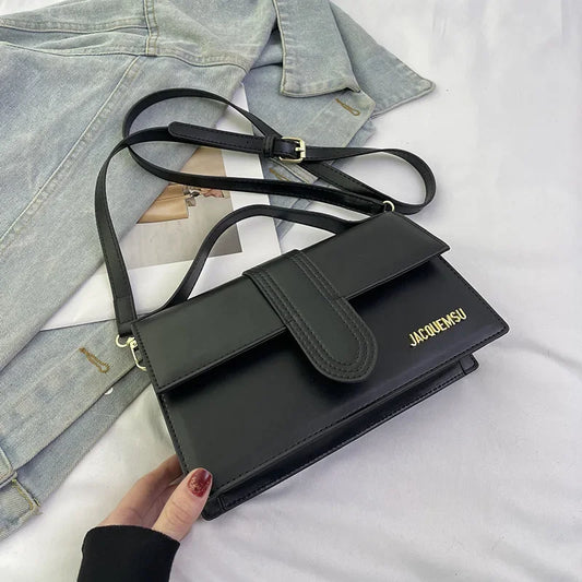 Elegant Simple French Style Crossbody Bag Women's Handbag with Flip Cover for Commuting Versatile Polyester Interior Pocket