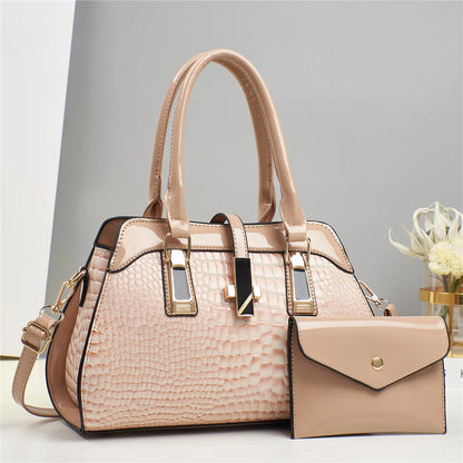 Luxury Brand Crocodile Women Tote Bag Bright Leather Women Handbag Purse Shoulder Bag Female Top-handle Bags Commuting Shopping