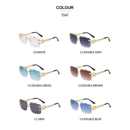 Fashion  Leopard Rimless Sunglasses Double Bridges Gradient Ocean Film Shades UV400