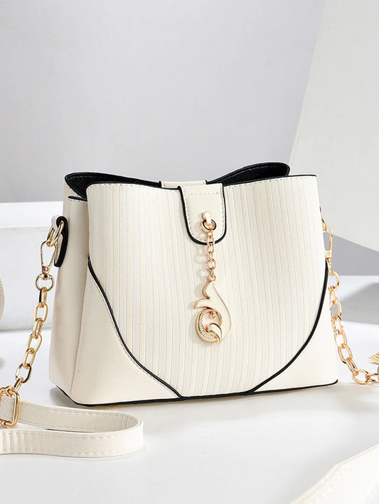 Fashion bucket bag, simple style PU leather handbag, large capacity solid color women's crossbody bag