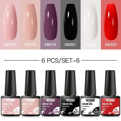 6Pcs/Set Blue Glitter Bright Gel Nail Polish Set Semi Permanent Spring Summer Colors Series Soak Off UV Nail Art Gel Varnish