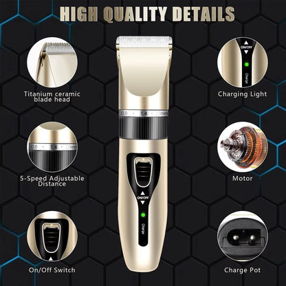 Home Electric Hair Clipper Set, Low Noise and Long Battery Life Hair Trimmer, USB Rechargeable Shaver and Hair Cutting Tool.