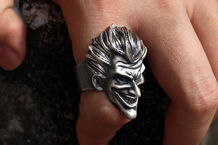 Fashion Silver Color Skull Clown Mask Adjustable Ring for Men Women's Motorcycle Party Punk Rings Cool Jewelry Accessories