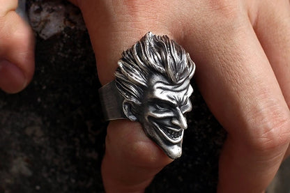 Fashion Silver Color Skull Clown Mask Adjustable Ring for Men Women's Motorcycle Party Punk Rings Cool Jewelry Accessories