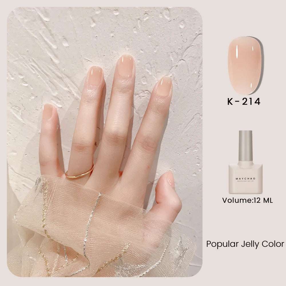 MAYCHAO 12ml Jelly Gel Nail Polish Semi Permanent Top Coat Soak Off UV LED Gel Art Nail Varnish Manicure Long Lasting Nail Gel