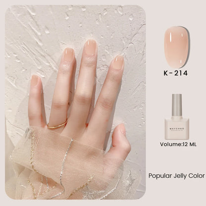 MAYCHAO 12ml Jelly Gel Nail Polish Semi Permanent Top Coat Soak Off UV LED Gel Art Nail Varnish Manicure Long Lasting Nail Gel