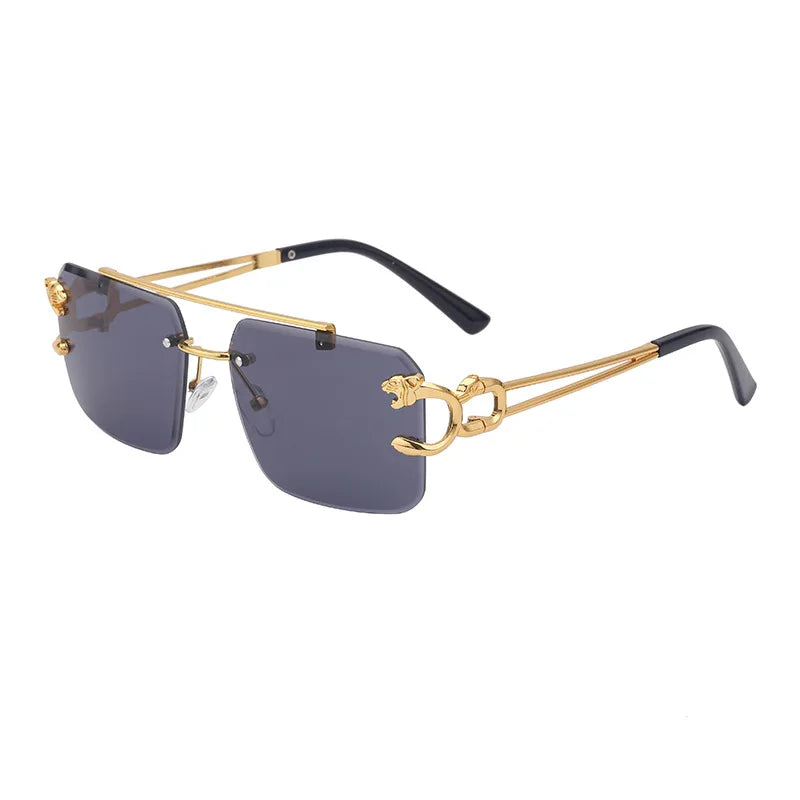Fashion  Leopard Rimless Sunglasses Double Bridges Gradient Ocean Film Shades UV400