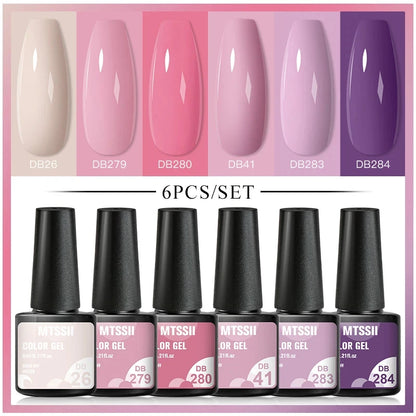 6Pcs/Set Blue Glitter Bright Gel Nail Polish Set Semi Permanent Spring Summer Colors Series Soak Off UV Nail Art Gel Varnish