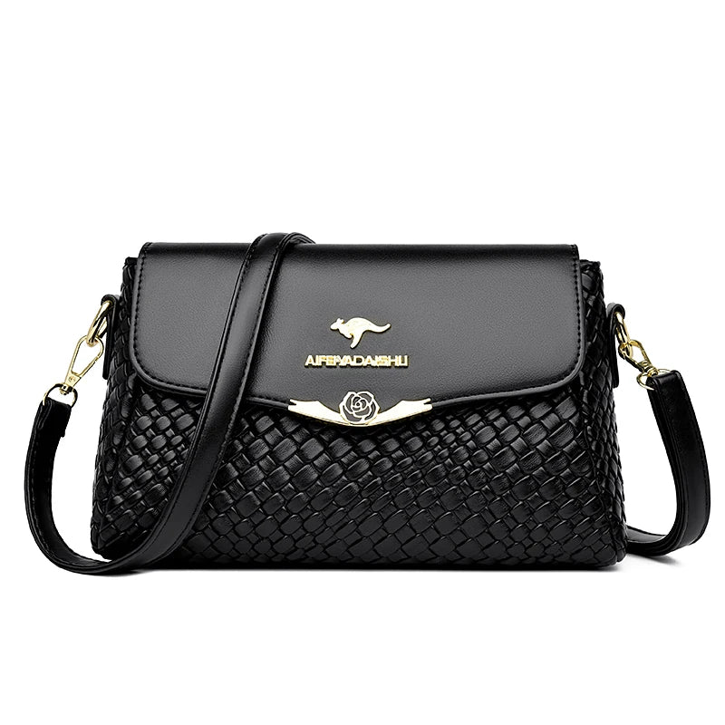 Luxury Handbag Women Bags Designer Pu Leather Knitting Shoulder Messenger Crossbody Bags for Women Mother Bolsa Ladies Hand Bag