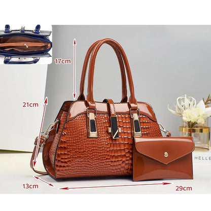 Luxury Brand Crocodile Women Tote Bag Bright Leather Women Handbag Purse Shoulder Bag Female Top-handle Bags Commuting Shopping