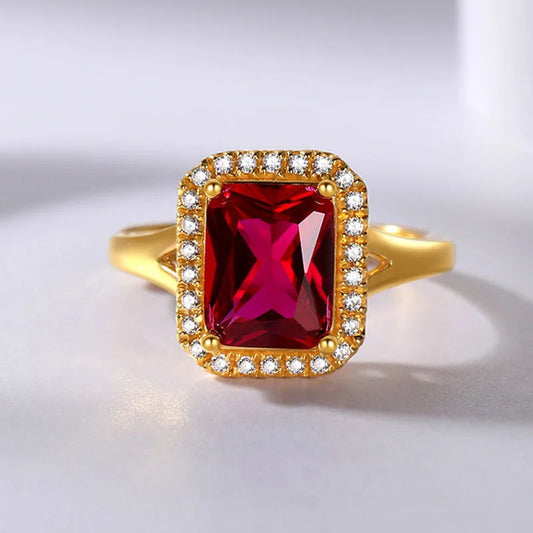 Fashion Charm Square Ruby Rings for Women Vintage Luxury Green Crystal Zircon Ring Female Wedding Party Jewelry Anniversary Gift