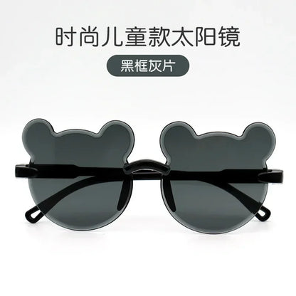 Fashionable New Outdoor Travel Skiing Sunglasses Cartoon Bear Sunglassess for Boy Girl Children Rimless Casual Sunglasses UV400