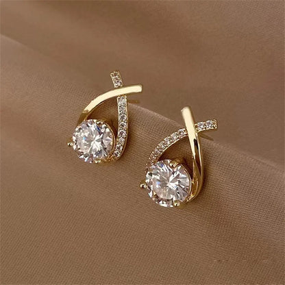 Fashion Cross Stud Earrings For Women Girls Korean Style Elegant Crystal Jewelry Ear Rings Fishtail Lady Earrings Gifts