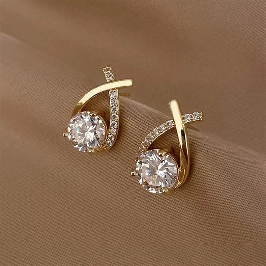 Fashion Cross Stud Earrings For Women Girls Korean Style Elegant Crystal Jewelry Ear Rings Fishtail Lady Earrings Gifts