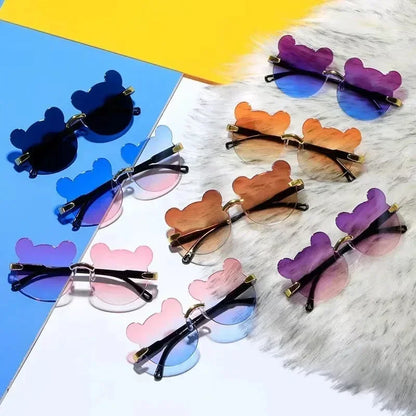 Fashionable New Outdoor Travel Skiing Sunglasses Cartoon Bear Sunglassess for Boy Girl Children Rimless Casual Sunglasses UV400