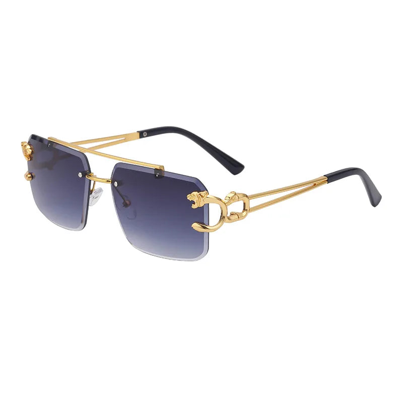 Fashion  Leopard Rimless Sunglasses Double Bridges Gradient Ocean Film Shades UV400