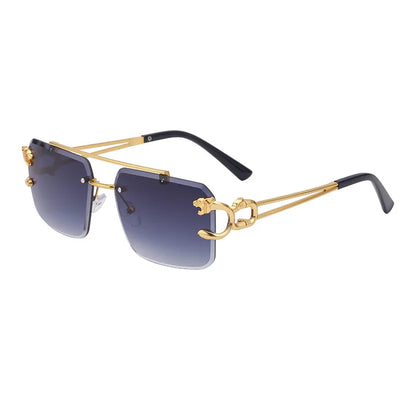 Fashion  Leopard Rimless Sunglasses Double Bridges Gradient Ocean Film Shades UV400