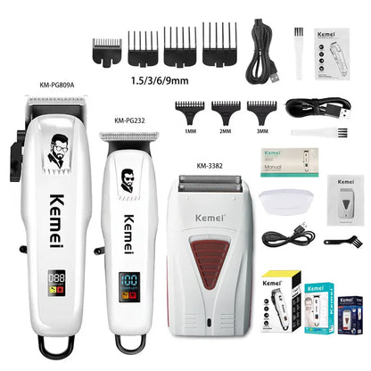 Kemei KM-PG809A KM-PG232 LCD USB Charging Hair Clipper Adjustable Professional Cutting Machine KM-3382 Shaver Trimmer For men