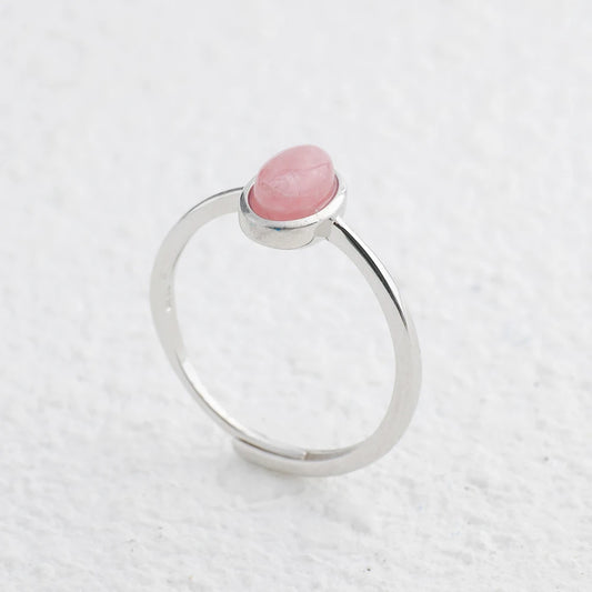 Stackable S925 Silver Women's Ring Romantic Pink Rhodochrosite Rose Quartz Natural Heart Chakra Jewelry for Her Daily Wear