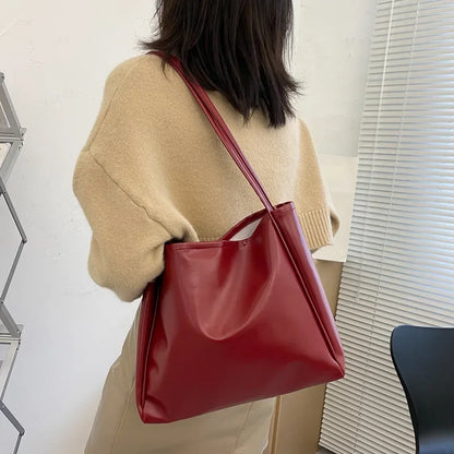 Autumn Winter Soft Leather Large Women's Shoulder Bag Trendy Artistic Tote Bag Casual High Capacity Crossbody Bag