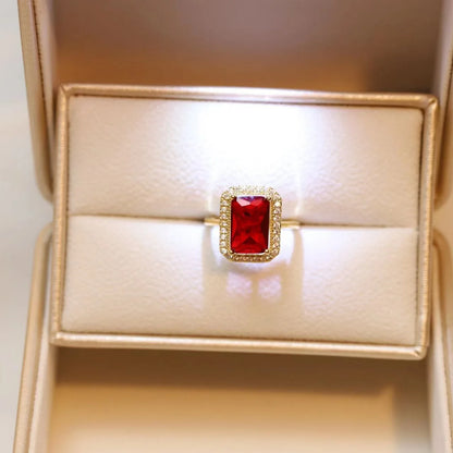 Fashion Charm Square Ruby Rings for Women Vintage Luxury Green Crystal Zircon Ring Female Wedding Party Jewelry Anniversary Gift