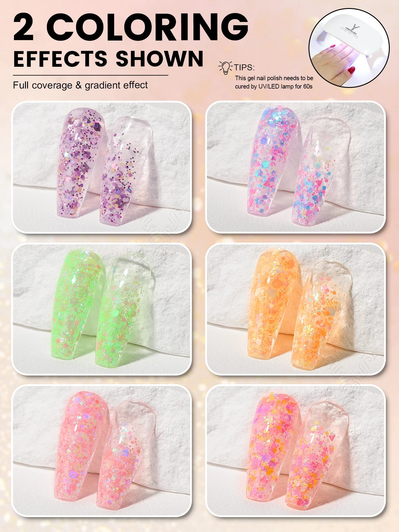 YOKEFELLOW 6Pcs Gel Nail Polish Set 10ML Summer Glitter Gel Polish Macaron Rainbow Colors 2024 Gel Polish Kit Trendy Nail Art