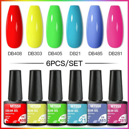 6Pcs/Set Blue Glitter Bright Gel Nail Polish Set Semi Permanent Spring Summer Colors Series Soak Off UV Nail Art Gel Varnish