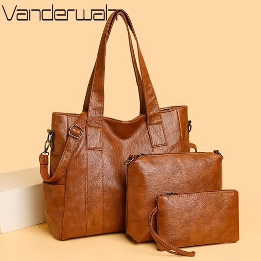 3 Set Women's New High-quality PU Leather Shoulder Cross-body Bags Luxury Designer Ladies Messenger Commuting Versatile Handbags
