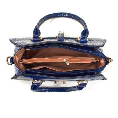 Luxury Brand Crocodile Women Tote Bag Bright Leather Women Handbag Purse Shoulder Bag Female Top-handle Bags Commuting Shopping