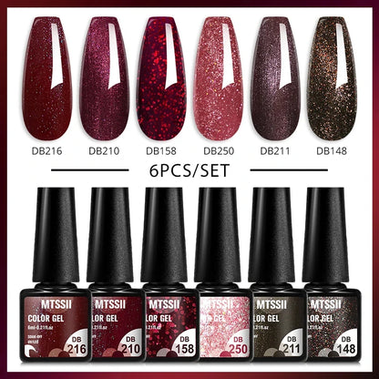 6Pcs/Set Blue Glitter Bright Gel Nail Polish Set Semi Permanent Spring Summer Colors Series Soak Off UV Nail Art Gel Varnish