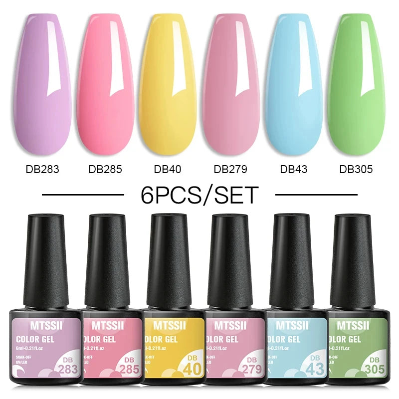 6Pcs/Set Blue Glitter Bright Gel Nail Polish Set Semi Permanent Spring Summer Colors Series Soak Off UV Nail Art Gel Varnish