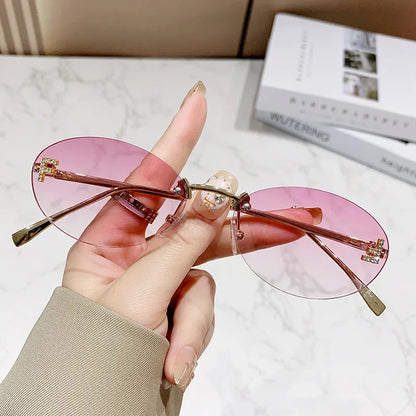 Elegant Diamond Oval Sunglasses Male Letter "F" Rimless Sunglasses Female