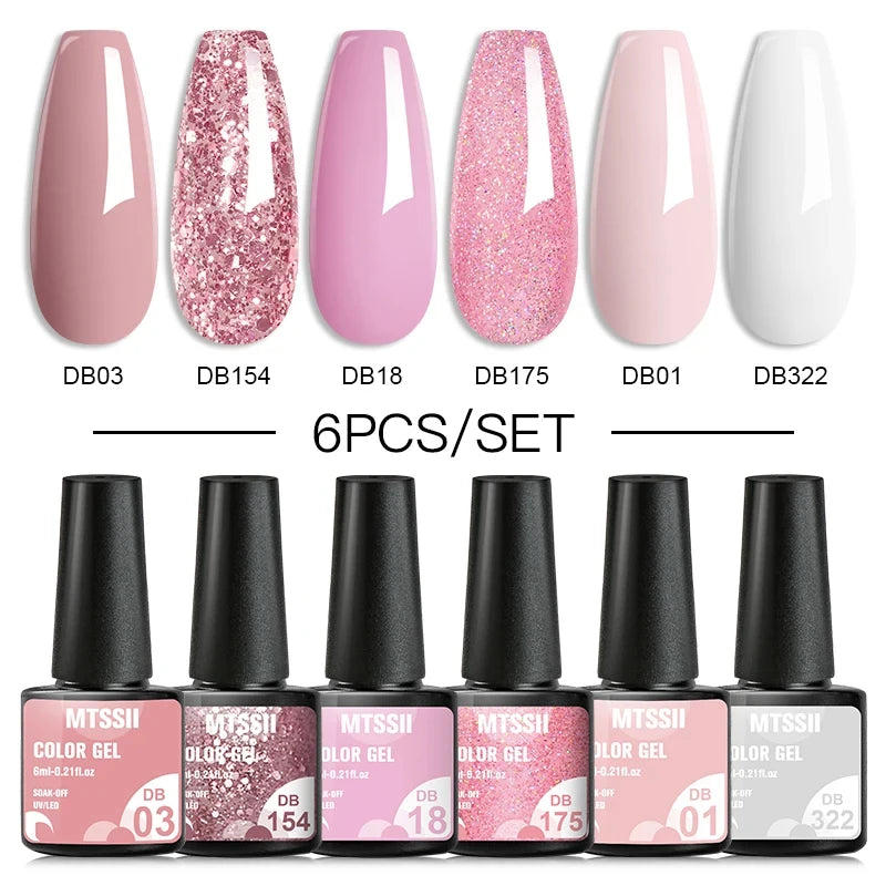 6Pcs/Set Blue Glitter Bright Gel Nail Polish Set Semi Permanent Spring Summer Colors Series Soak Off UV Nail Art Gel Varnish