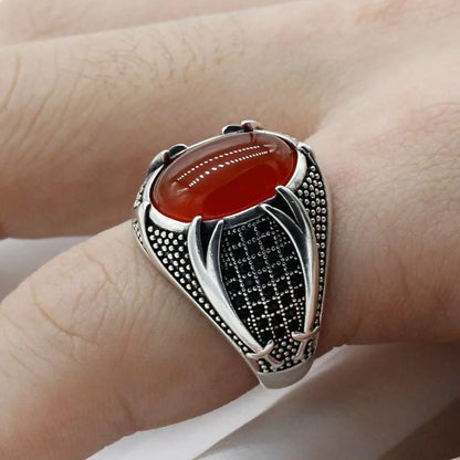 Hot Sale Islamic Religious Muslim Ring for Men Network Turkish Double Swords Oval CZ Stone Punk Party Wholesale Jewelry