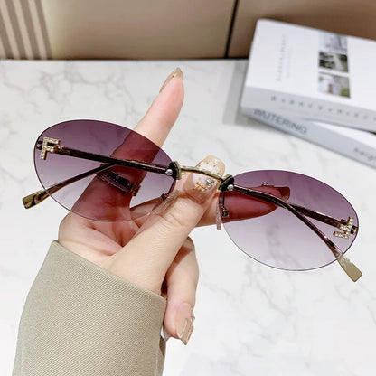 Elegant Diamond Oval Sunglasses Male Letter "F" Rimless Sunglasses Female