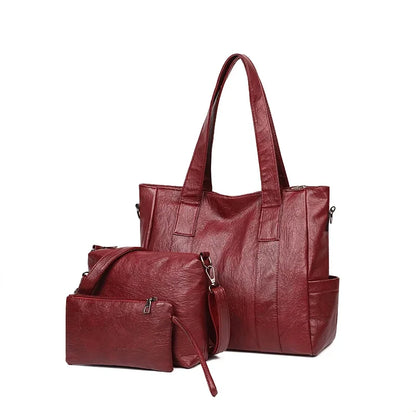 3 Set Women's New High-quality PU Leather Shoulder Cross-body Bags Luxury Designer Ladies Messenger Commuting Versatile Handbags