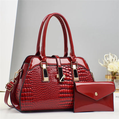 Luxury Brand Crocodile Women Tote Bag Bright Leather Women Handbag Purse Shoulder Bag Female Top-handle Bags Commuting Shopping