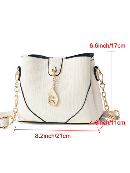 Fashion bucket bag, simple style PU leather handbag, large capacity solid color women's crossbody bag