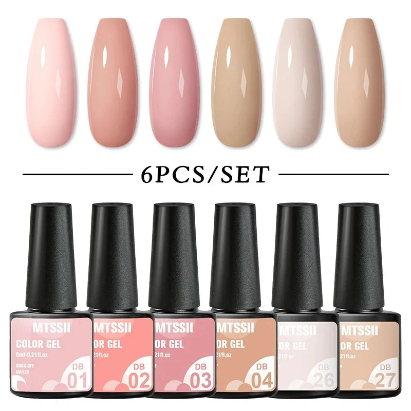 6Pcs/Set Blue Glitter Bright Gel Nail Polish Set Semi Permanent Spring Summer Colors Series Soak Off UV Nail Art Gel Varnish
