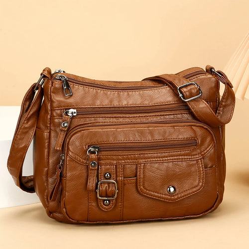 Retro Soft Pu Leather Crossbody Bags for Women 2025 Female Multi Pocket Shoulder Bag Purses and Handbags Designer Messenger Sac