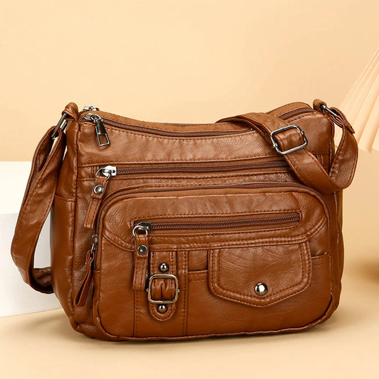 Retro Soft Pu Leather Crossbody Bags for Women 2025 Female Multi Pocket Shoulder Bag Purses and Handbags Designer Messenger Sac