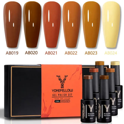 YOKEFELLOW 6Pcs Gel Nail Polish Set 10ML Summer Glitter Gel Polish Macaron Rainbow Colors 2024 Gel Polish Kit Trendy Nail Art