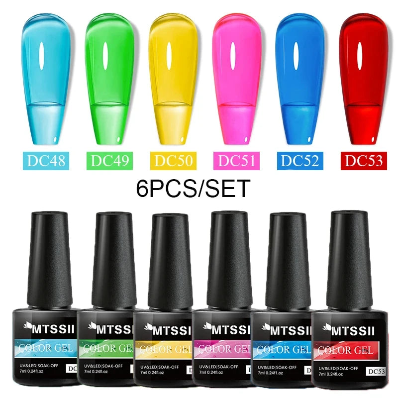6Pcs/Set Blue Glitter Bright Gel Nail Polish Set Semi Permanent Spring Summer Colors Series Soak Off UV Nail Art Gel Varnish