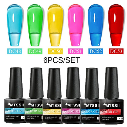 6Pcs/Set Blue Glitter Bright Gel Nail Polish Set Semi Permanent Spring Summer Colors Series Soak Off UV Nail Art Gel Varnish