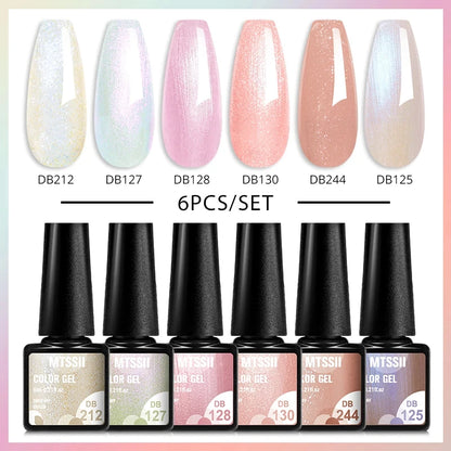 6Pcs/Set Blue Glitter Bright Gel Nail Polish Set Semi Permanent Spring Summer Colors Series Soak Off UV Nail Art Gel Varnish