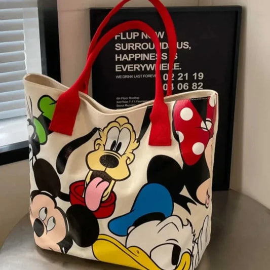 Cartoon Mickey Fashion Versatile LargeCapacity Canvas Shoulder Bag Women's Casual Versatile Tote Bag Student Class Handbag